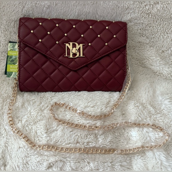 ❄️Badgley Mischka Diamond Quilt Studded Envelope Convertible Bag in Wine NWT - Picture 3 of 11